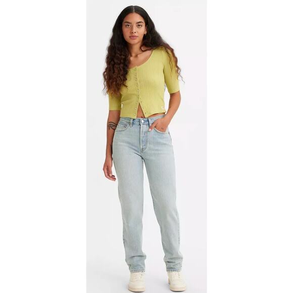 Women's 501 Levi's '81 Striped Denim High Rise Tapered Leg Mom Jeans A46990006 - Picture 2 of 11